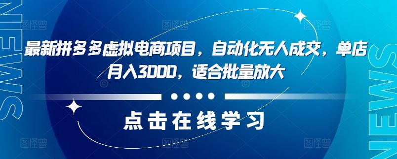 最新拼多多虚拟电商项目，自动化无人成交，单店月入3000，适合批量放大-立业有术