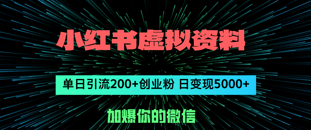 （12164期）小红书虚拟资料日引流200+创业粉，单日变现5000+-立业有术