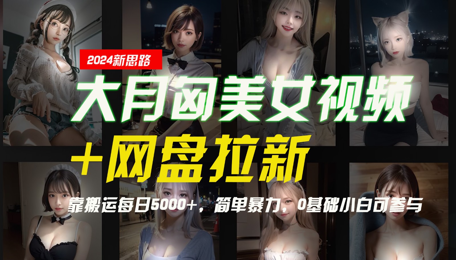 【新思路】大月匈美女视频+网盘拉新，靠搬运每日5000+，简单暴力，0基础小白可参与-立业有术