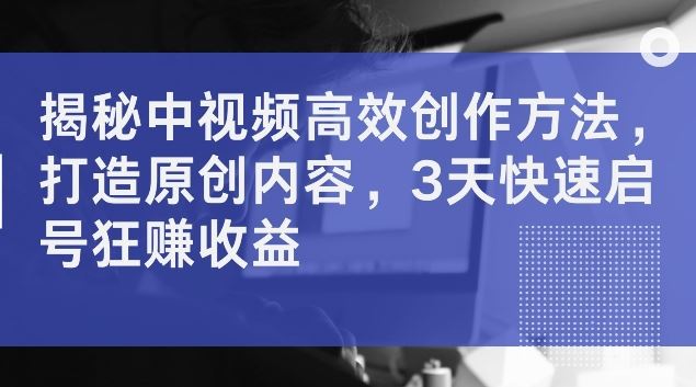 揭秘中视频高效创作方法，打造原创内容，3天快速启号狂赚收益【揭秘】-立业有术
