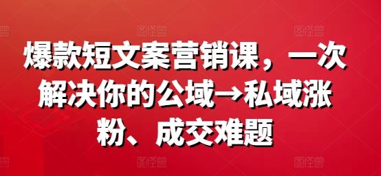 爆款短文案营销课，一次解决你的公域→私域涨粉、成交难题-立业有术