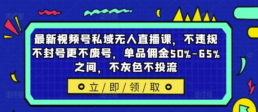 最新视频号私域无人直播课，不违规不封号更不废号，单品佣金50%-65%之间，不灰色不投流-立业有术