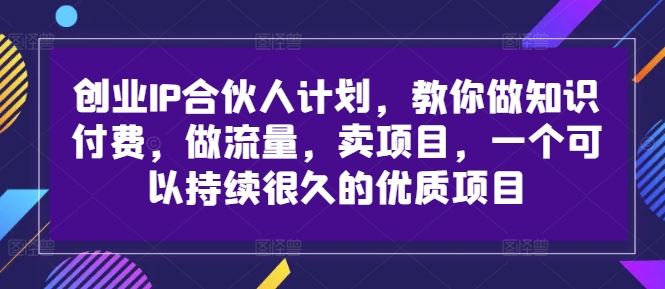 创业IP合伙人计划，教你做知识付费，做流量，卖项目，一个可以持续很久的优质项目-立业有术