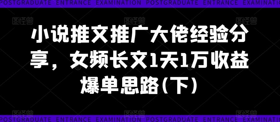 小说推文推广大佬经验分享，女频长文1天1万收益爆单思路(下)-立业有术