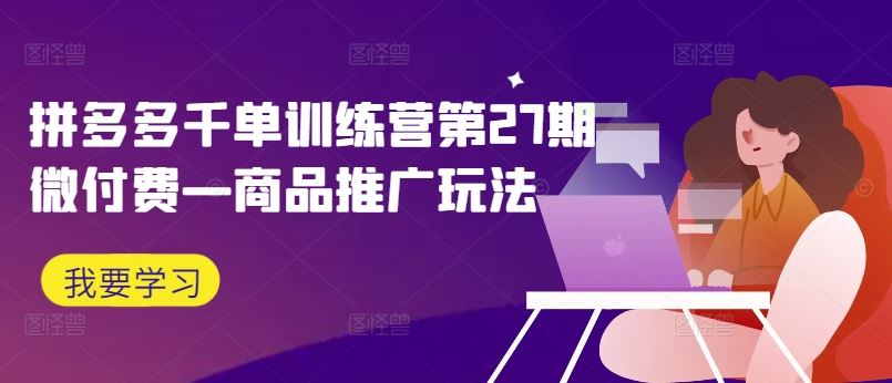 拼多多千单训练营第27期微付费—商品推广玩法-立业有术