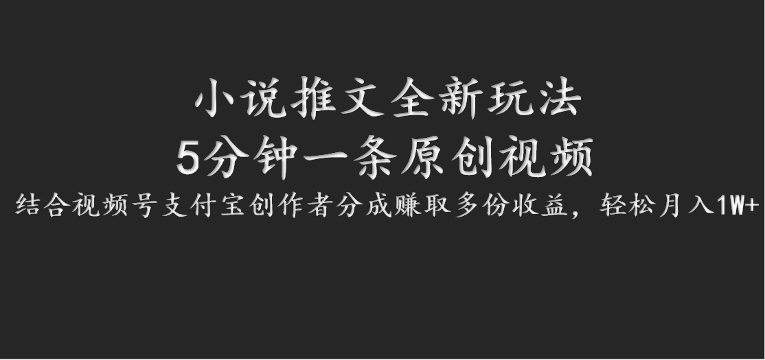 小说推文全新玩法，5分钟一条原创视频，结合视频号支付宝创作者分成赚取多份收益-立业有术