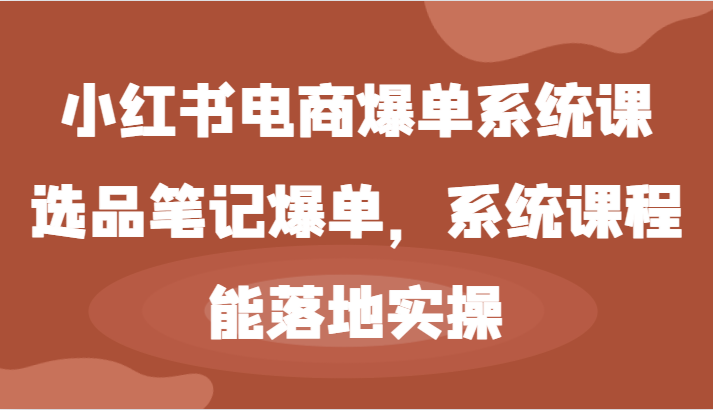 小红书电商爆单系统课-选品笔记爆单，系统课程，能落地实操-立业有术