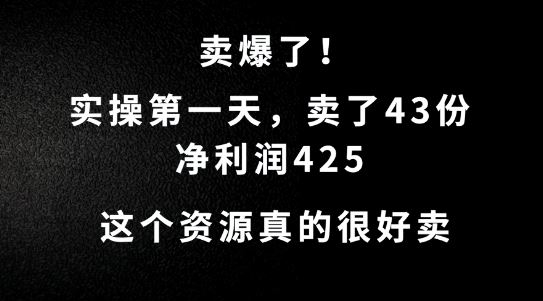 这个资源，需求很大，实操第一天卖了43份，净利润425【揭秘】-立业有术