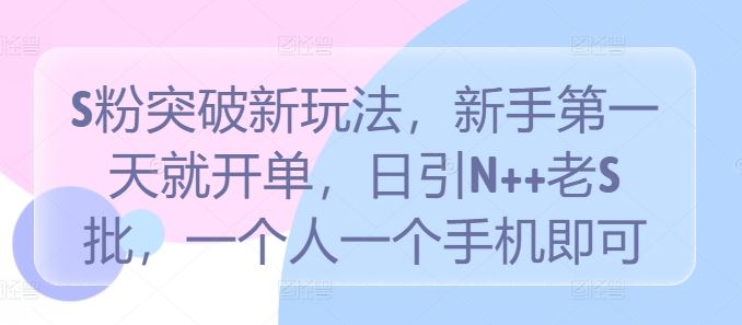 S粉突破新玩法，新手第一天就开单，日引N++老S批，一个人一个手机即可【揭秘】-立业有术