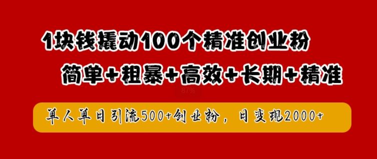1块钱撬动100个精准创业粉，简单粗暴高效长期精准，单人单日引流500+创业粉，日变现2k【揭秘】-立业有术