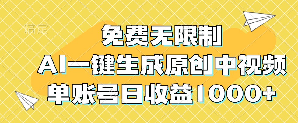 免费无限制，AI一键生成原创中视频，单账号日收益1000+-立业有术
