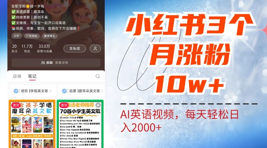 小红书三个月涨粉10W，AI英语视频0成本制作，每天轻松日入2000+-立业有术