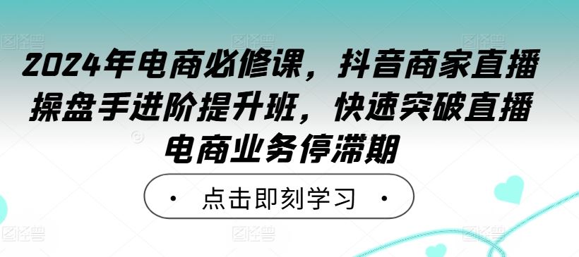 2024年电商必修课，抖音商家直播操盘手进阶提升班，快速突破直播电商业务停滞期-立业有术