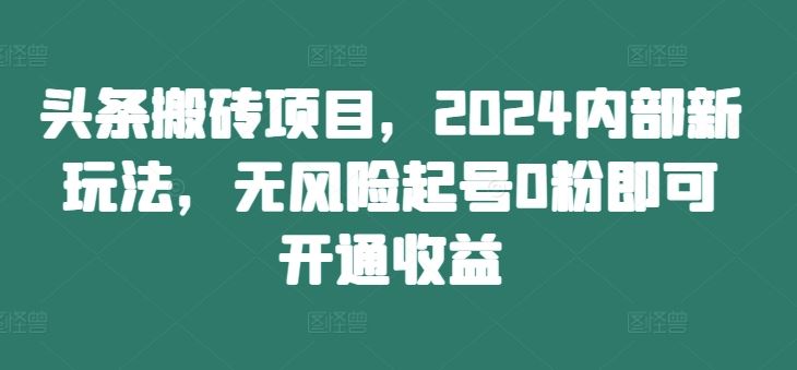 头条搬砖项目，2024内部新玩法，无风险起号0粉即可开通收益-立业有术