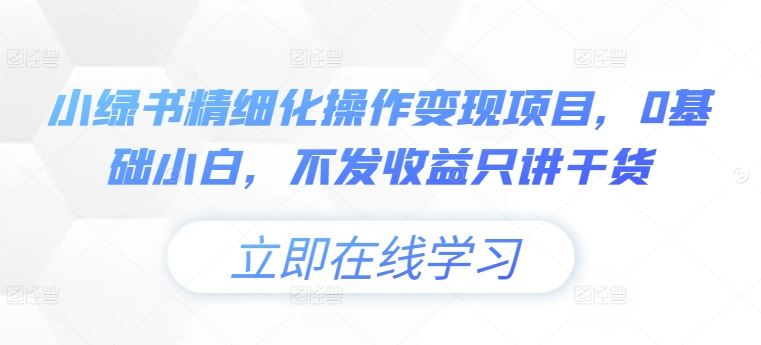小绿书精细化操作变现项目，0基础小白，不发收益只讲干货-立业有术