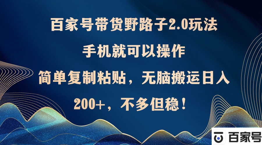 （12804期）百家号带货野路子2.0玩法，手机就可以操作，简单复制粘贴，无脑搬运日…-立业有术