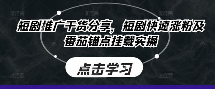 短剧推广干货分享，短剧快速涨粉及番茄锚点挂载实操-立业有术