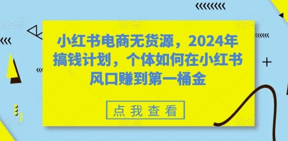 小红书电商无货源，2024年搞钱计划，个体如何在小红书风口赚到第一桶金-立业有术