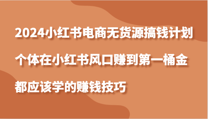 2024小红书电商无货源搞钱计划，个体在小红书风口赚到第一桶金应该学的赚钱技巧-立业有术