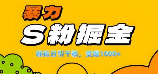 单人单机日引千粉，变现1k+，S粉流量掘金计划攻略【揭秘】-立业有术