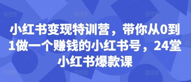 小红书变现特训营，带你从0到1做一个赚钱的小红书号，24堂小红书爆款课-立业有术