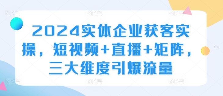 2024实体企业获客实操，短视频+直播+矩阵，三大维度引爆流量-立业有术