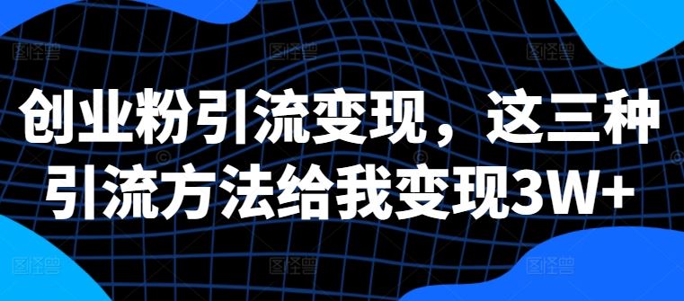 创业粉引流变现，这三种引流方法给我变现3W+【揭秘】-立业有术
