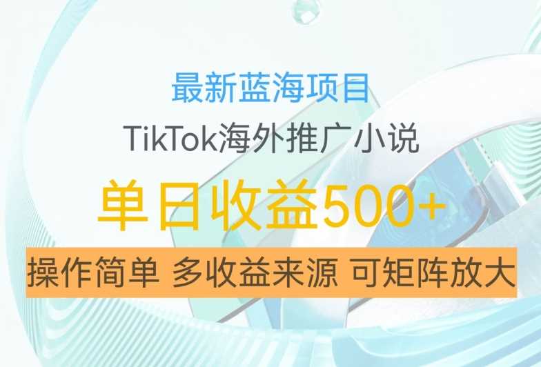 最新蓝海项目，利用tiktok海外推广小说赚钱佣金，简单易学，日入500+，可矩阵放大【揭秘】-立业有术