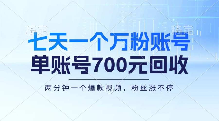 （13062期）七天一个万粉账号，新手小白秒上手，单账号回收700元，轻松月入三万＋-立业有术