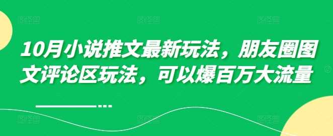 10月小说推文最新玩法，朋友圈图文评论区玩法，可以爆百万大流量-立业有术