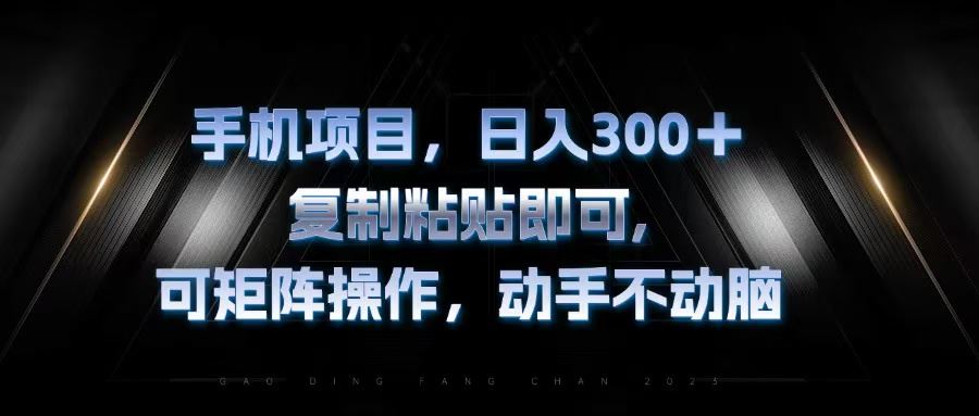（13084期）手机项目，日入300+，复制黏贴即可，可矩阵操作，动手不动脑-立业有术