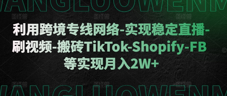 利用跨境专线网络-实现稳定直播-刷视频-搬砖TikTok-Shopify-FB等实现月入2W+【揭秘】-立业有术
