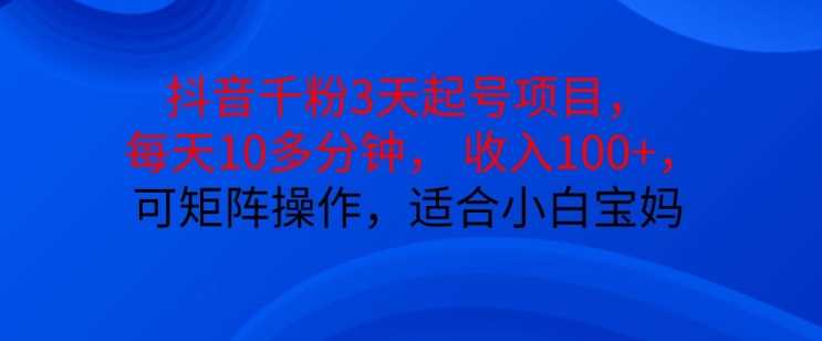 抖音干粉3天起号项目，每天10多分钟，收入100+，可矩阵操作，适合小白宝妈-立业有术