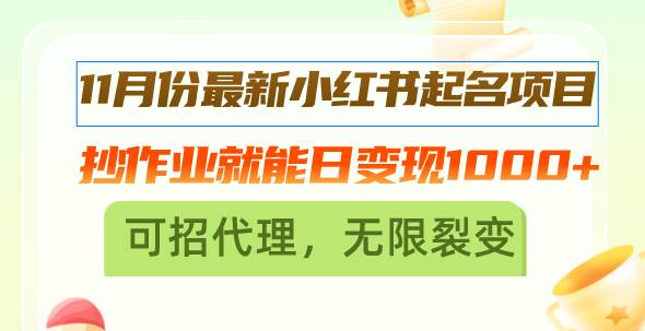 （13256期）11月份最新小红书起名项目，抄作业就能日变现1000+，可招代理，无限裂变-立业有术