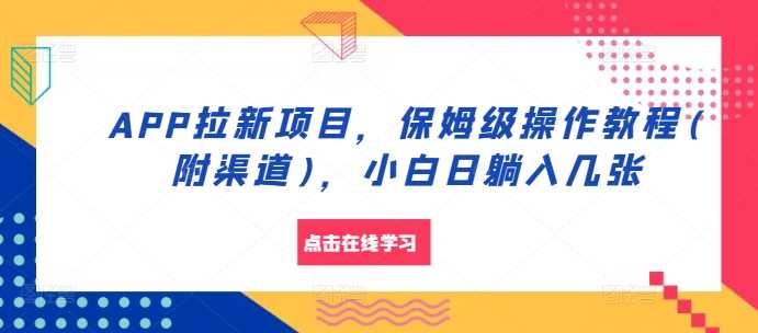 APP拉新项目，保姆级操作教程(附渠道)，小白日躺入几张【揭秘】-立业有术