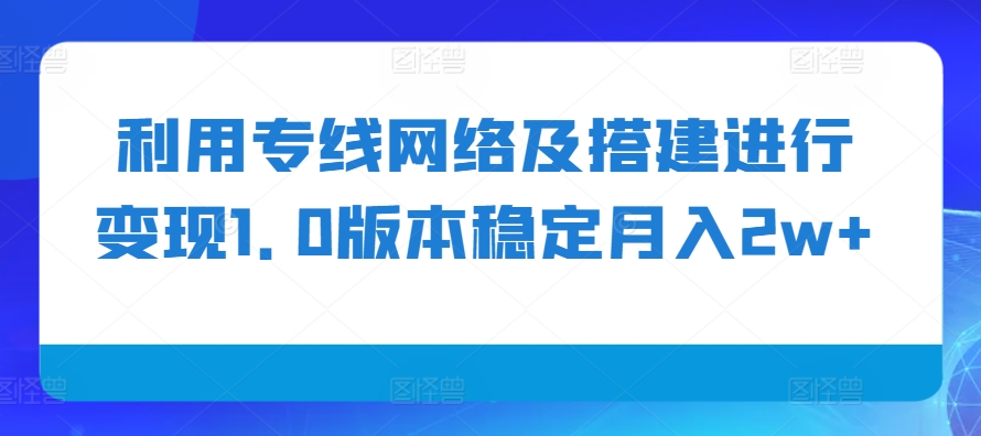 利用专线网络及搭建进行变现1.0版本稳定月入2w+【揭秘】-立业有术