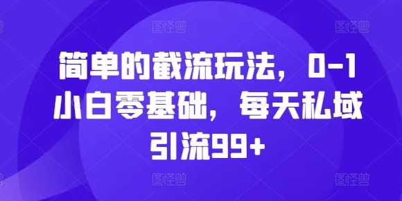 简单的截流玩法，0-1小白零基础，每天私域引流99+【揭秘】-立业有术