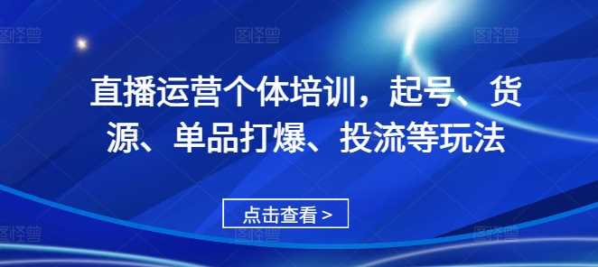 直播运营个体培训，起号、货源、单品打爆、投流等玩法-立业有术