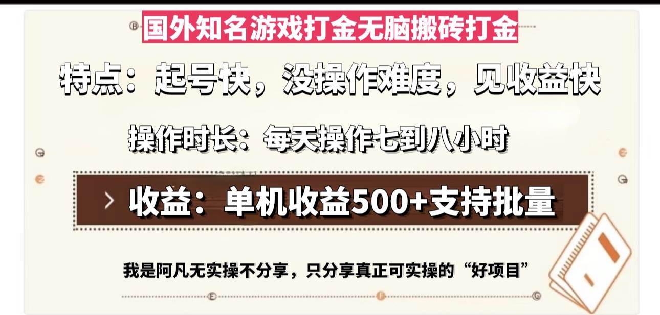 （13307期）国外知名游戏打金无脑搬砖单机收益500，每天操作七到八个小时-立业有术