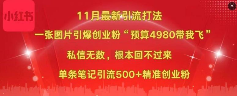 小红书11月最新图片打粉，一张图片引爆创业粉，“预算4980带我飞”，单条引流500+精准创业粉-立业有术