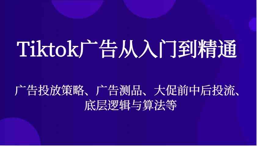 Tiktok广告从入门到精通，广告投放策略、广告测品、大促前中后投流、底层逻辑与算法等-立业有术