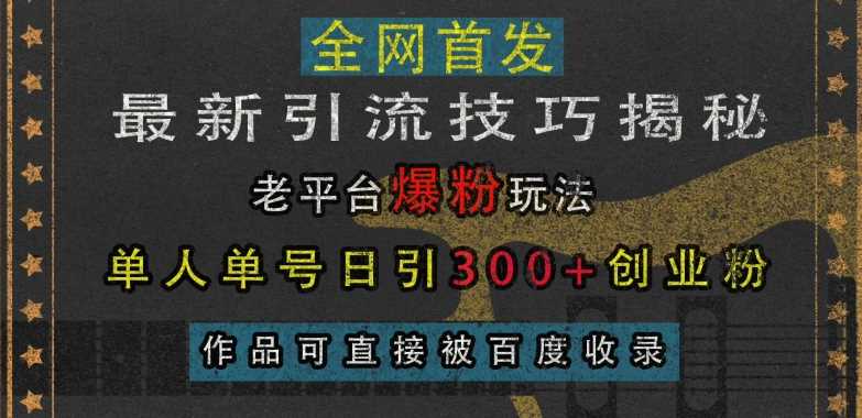 最新引流技巧揭秘，老平台爆粉玩法，单人单号日引300+创业粉，作品可直接被百度收录-立业有术