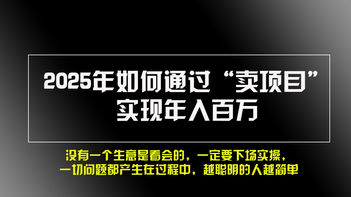 2025年如何通过“卖项目”实现年入百万-立业有术