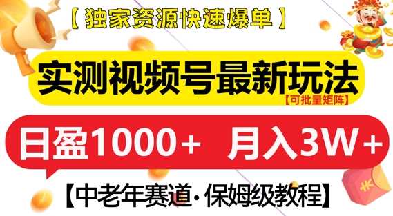实测视频号最新玩法，中老年赛道，独家资源，月入过W+【揭秘】-立业有术