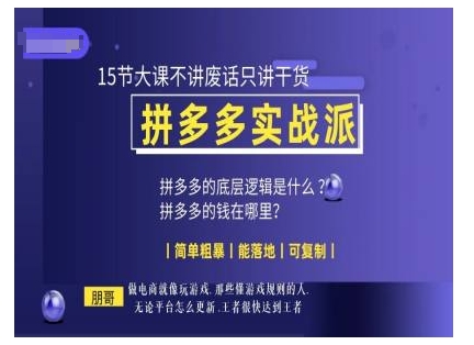 朋哥电商(拼多多实战派)，15节大课不讲废话只讲干货，简单粗暴 能落地 可复制-立业有术