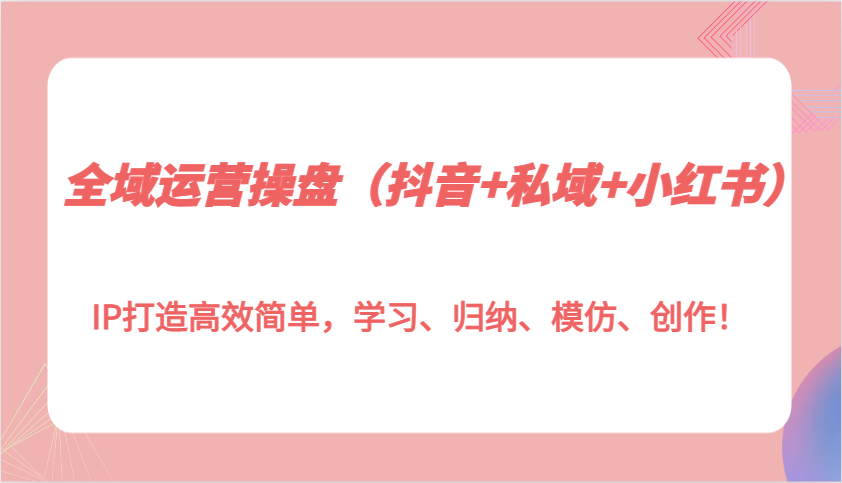全域运营操盘（抖音+私域+小红书）IP打造高效简单，学习、归纳、模仿、创作！-立业有术