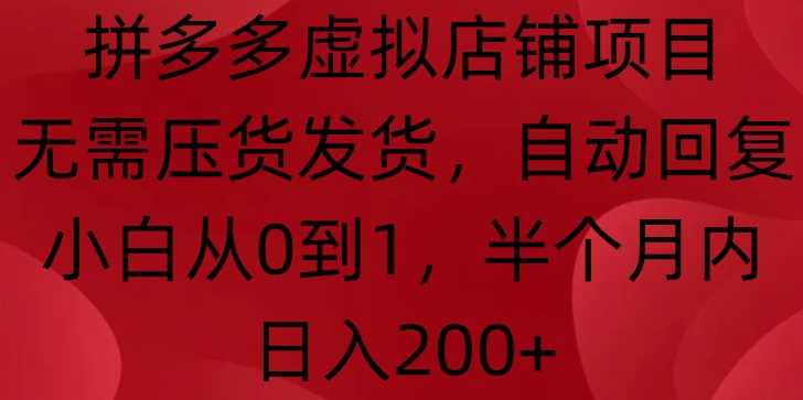 拼多多虚拟店铺项目，无需压货发货，自动回复，小白从0到1，半个月内日入200+【揭秘】-立业有术