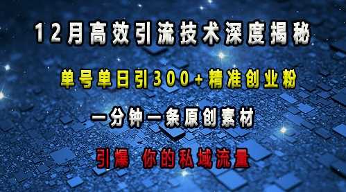 最新高效引流技术深度揭秘 ，单号单日引300+精准创业粉，一分钟一条原创素材，引爆你的私域流量-立业有术