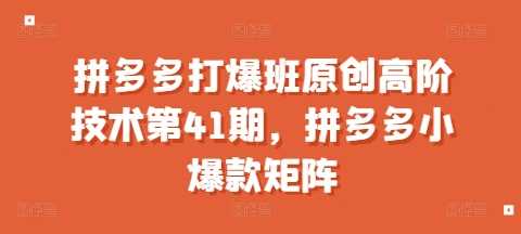 拼多多打爆班原创高阶技术第41期，拼多多小爆款矩阵-立业有术