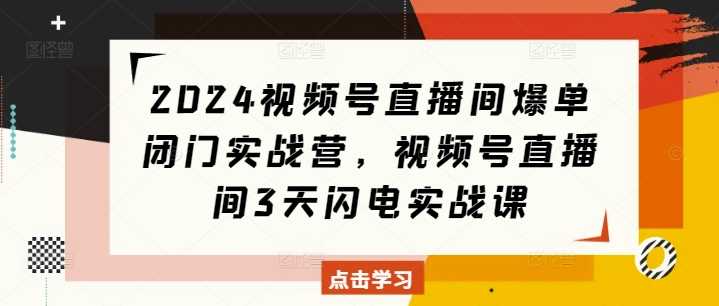 2024视频号直播间爆单闭门实战营，视频号直播间3天闪电实战课-立业有术